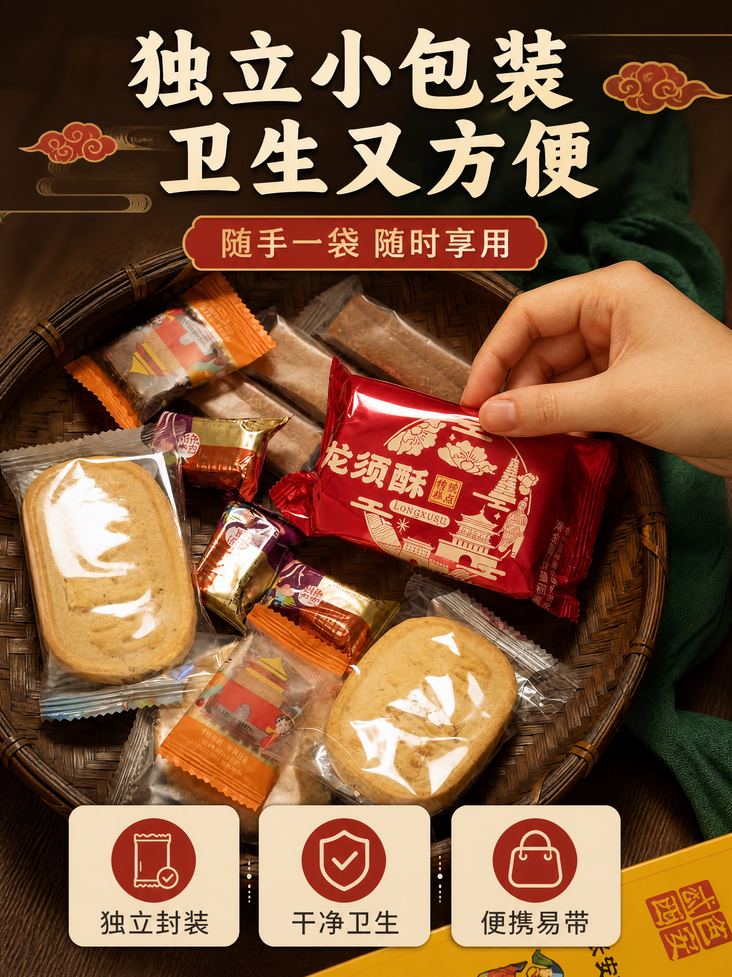 [商品] 使用【图3】竹篮内独立包装糕点组合；保留所有独立小包… - 图片创意预览