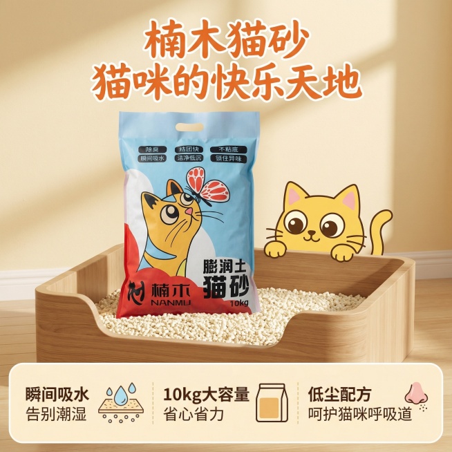 我的产品是猫砂，帮我做10张主图预览效果