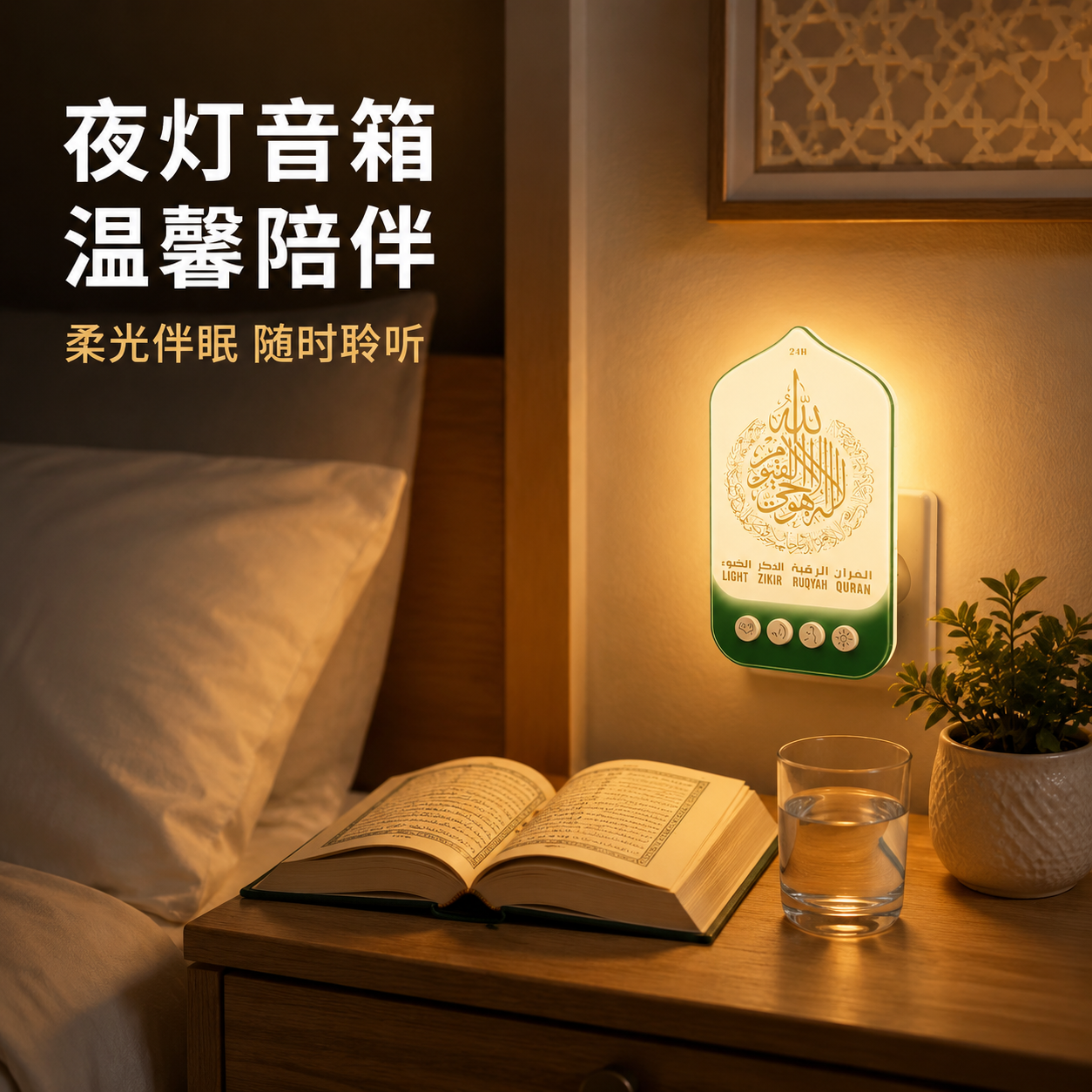 [主图-4] 居家使用场景，展示穹顶音箱灯在真实家居卧室环境中… - 图片创意预览