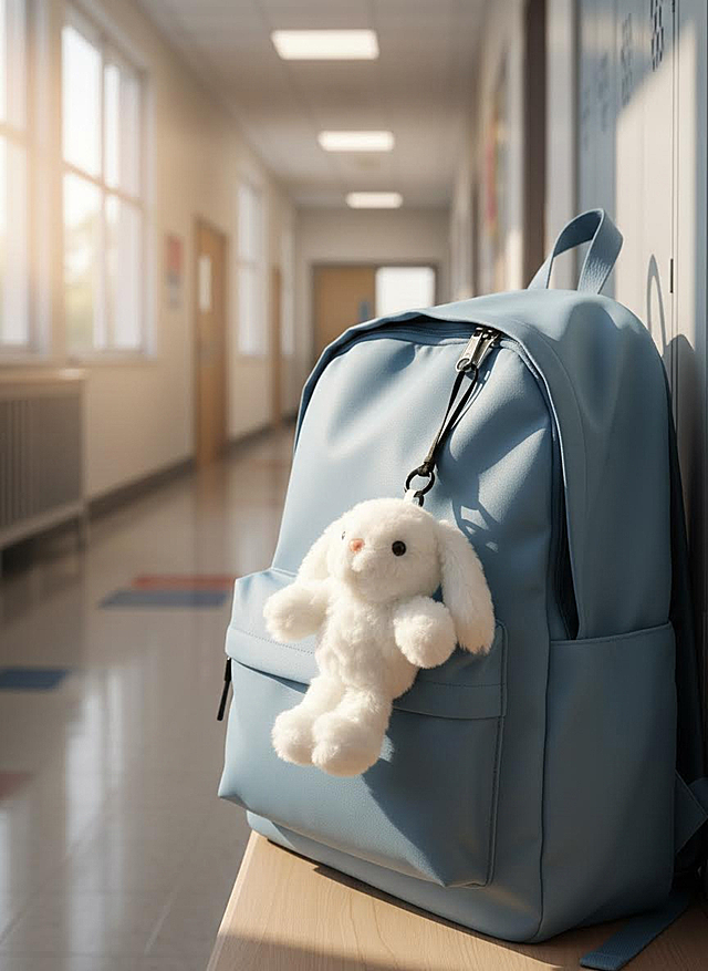 生成一个挂在书包上的场景