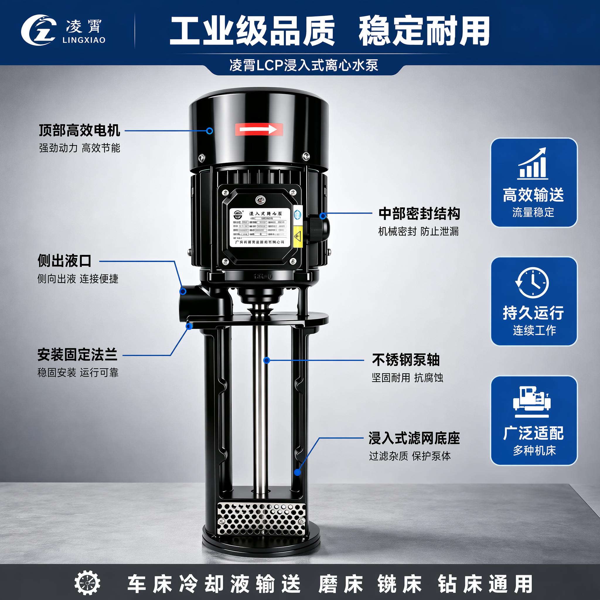 [主图-2] 凌霄LCP浸入式离心水泵结构细节与性能参数图 [… - 图片创意预览
