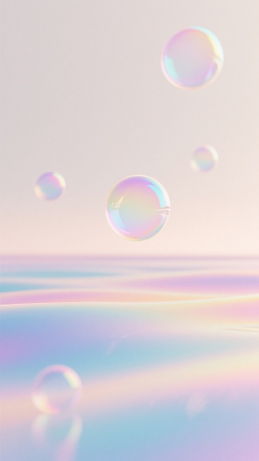一张梦幻系的浅色背景图，柔和的幻彩色调，由近及远的水平视觉，背景图上面点缀着几个幻彩般的气泡，给人的感觉是梦幻绚丽的预览效果