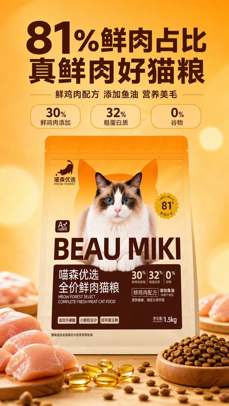 [商品] 使用【图1】喵森优选 BEAU MIKI 全价鲜肉猫… - 图片创意预览