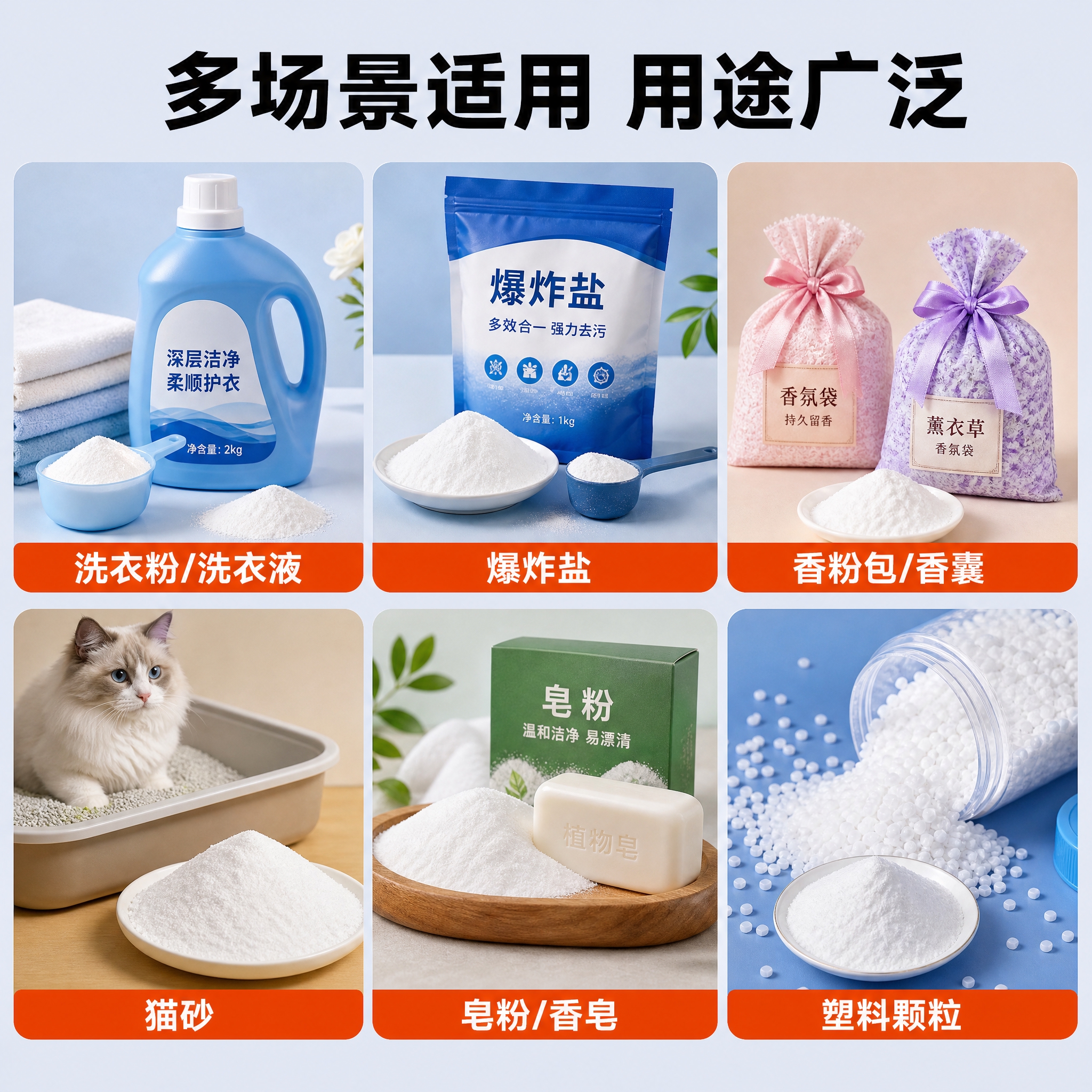 [主图-4] 多场景适用展示图，展示粉末香精的多种应用场景，拼… - 图片创意预览