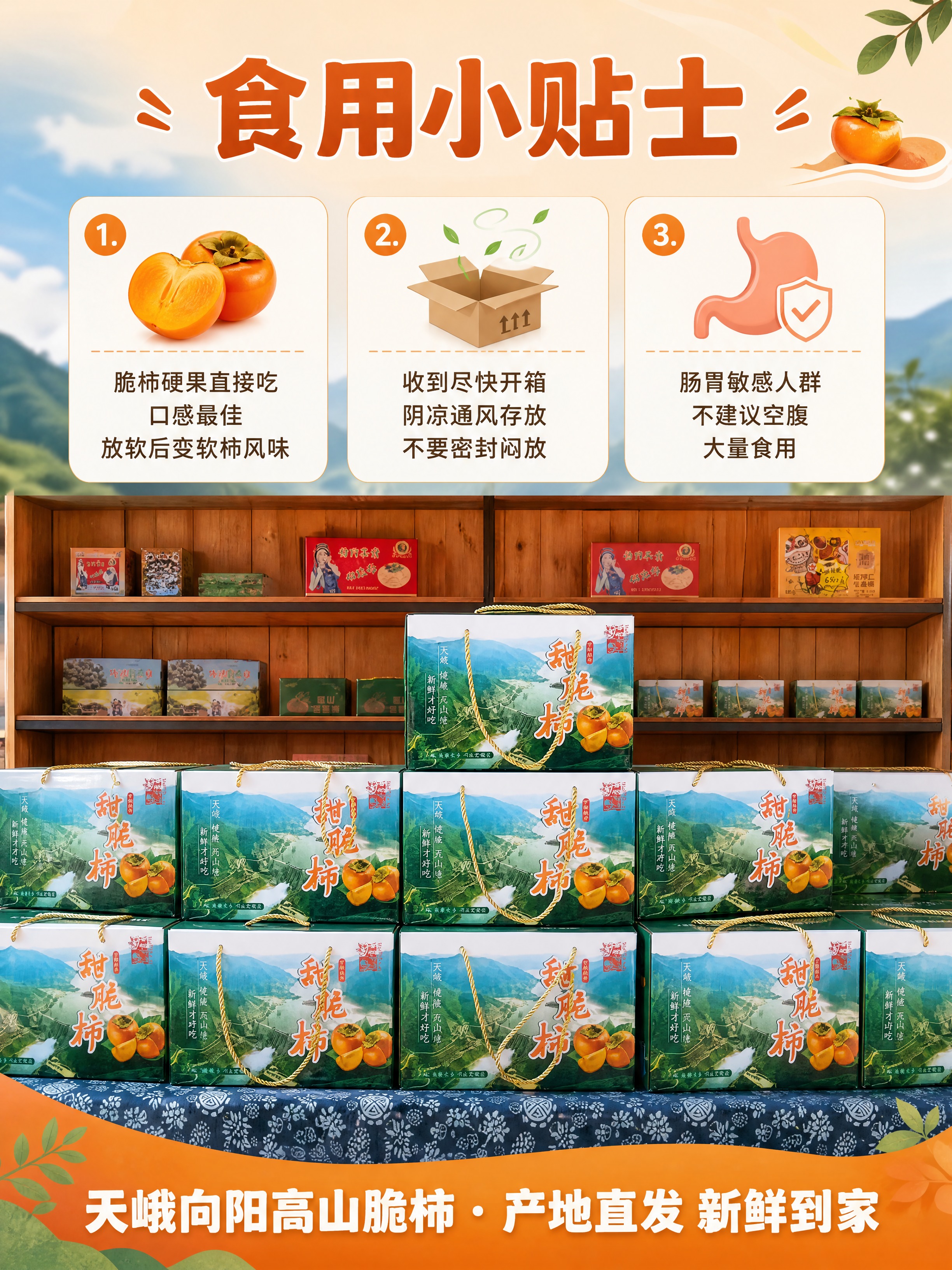 [商品] 使用【图6】甜脆柿礼盒陈列场景，多箱绿白礼盒整齐堆放… - 图片创意预览