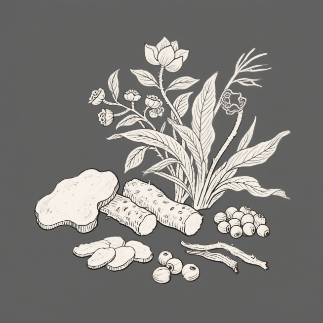 设计4款草本插画，以茯苓、山药为主，搭配芡实、莲子等植物组合成药食同源插画预览效果