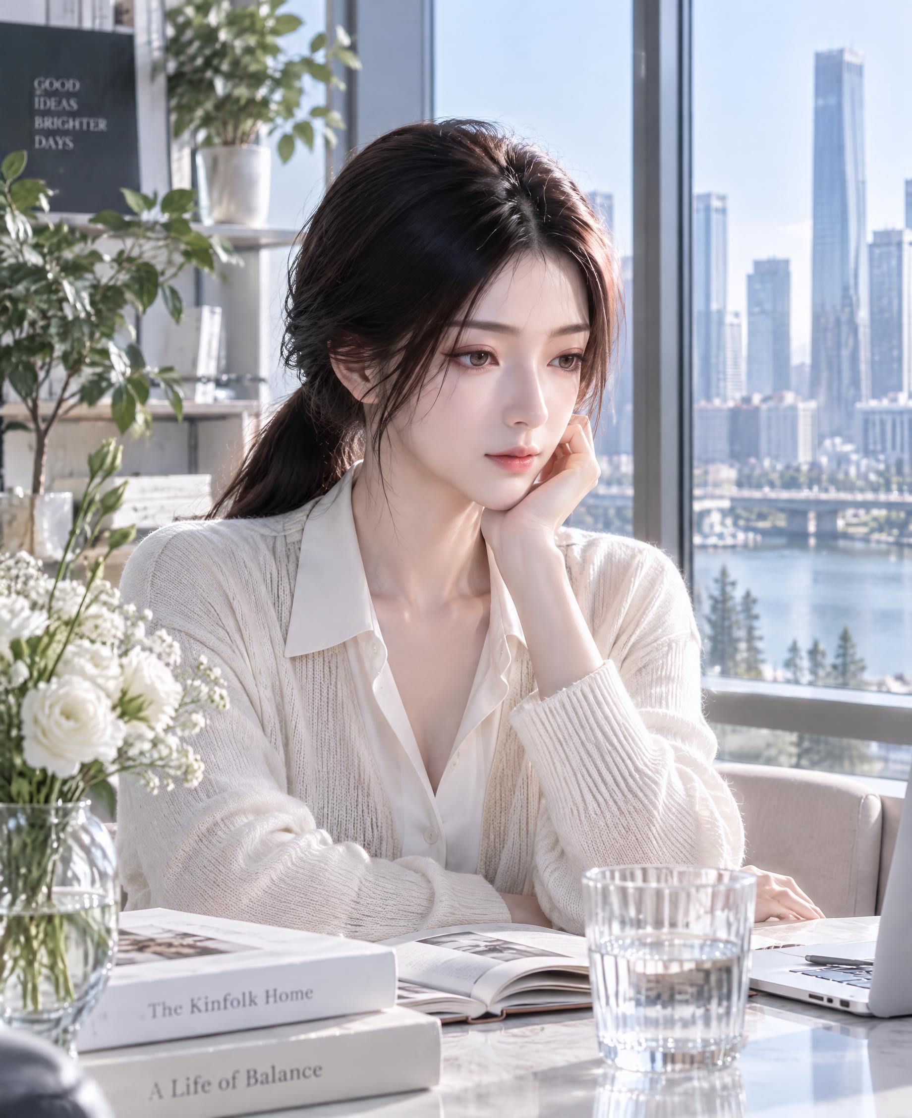 基于参考图中的女子，保留其面部特征和五官样貌，重新设计神态为温… - 图片创意预览