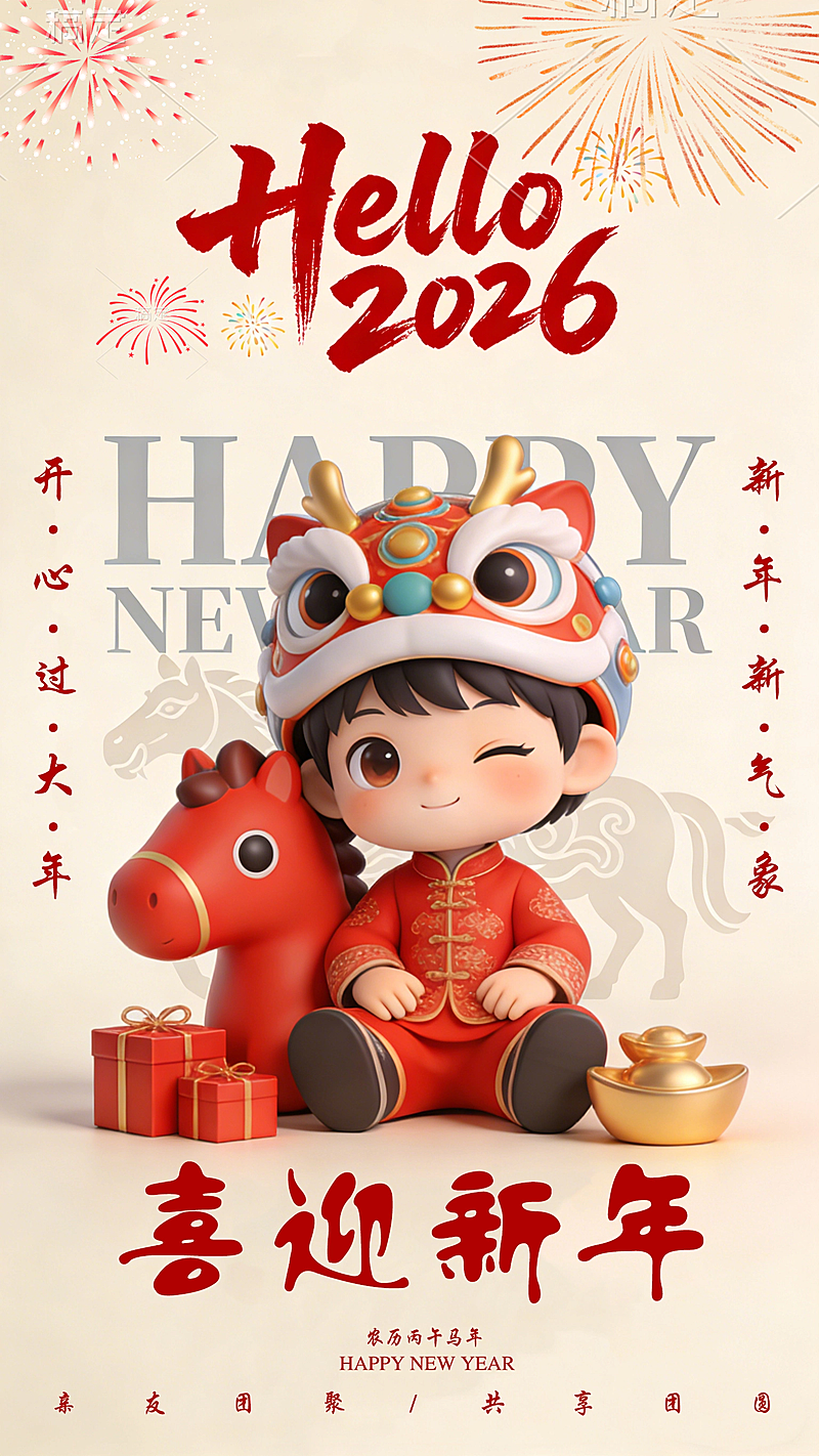 春节节日祝福通用喜庆感全屏竖版海报