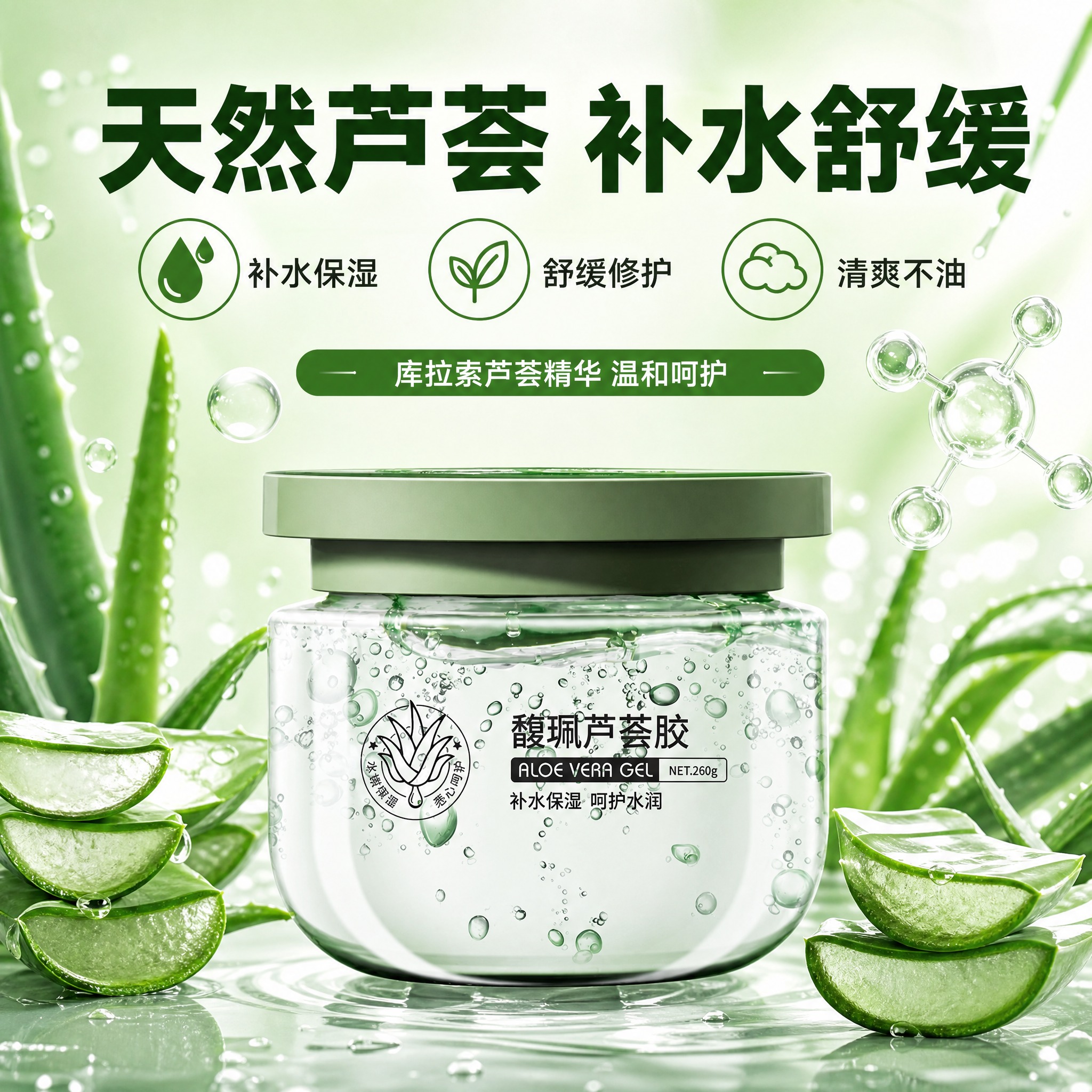 [主图-2] 核心卖点：天然芦荟成分 补水舒缓，拼多多卖点突出… - 图片创意预览