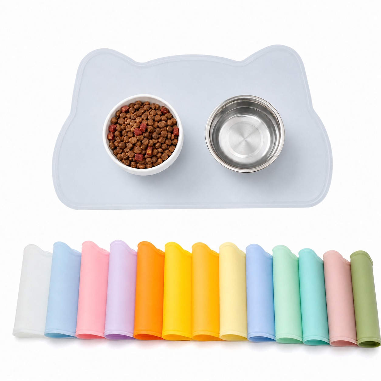 将图片上方的猫耳形状硅胶垫颜色精确修改为参考图中的浅灰色（雾灰… - 图片创意预览