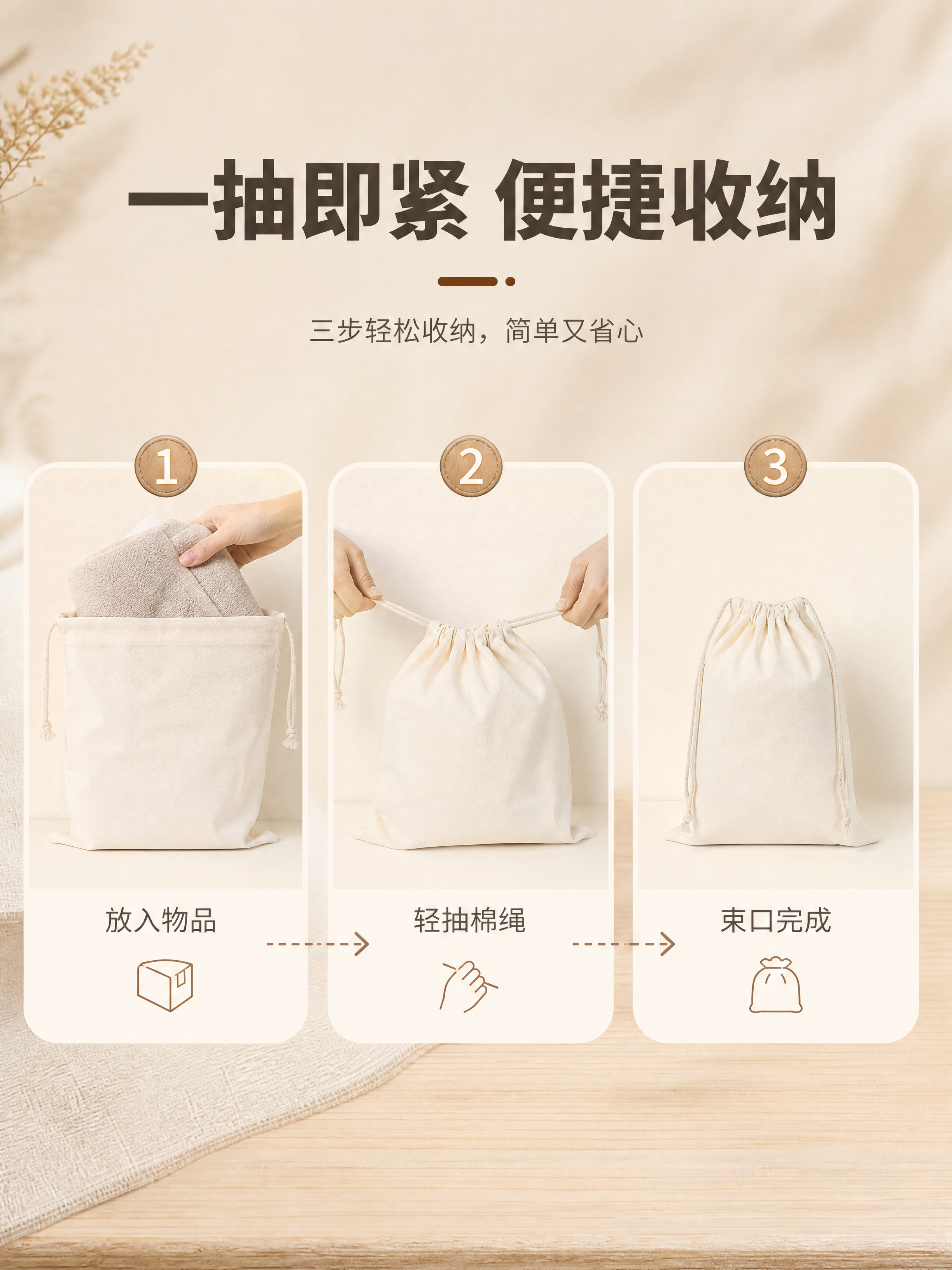 [商品] 使用【图1】米白色帆布束口袋中号；保留抽绳、袋身结构… - 图片创意预览