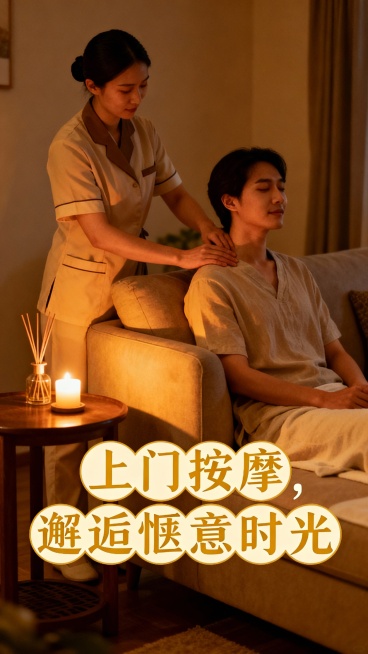 生成50张上门按摩的图片，图片加入一些文字预览效果