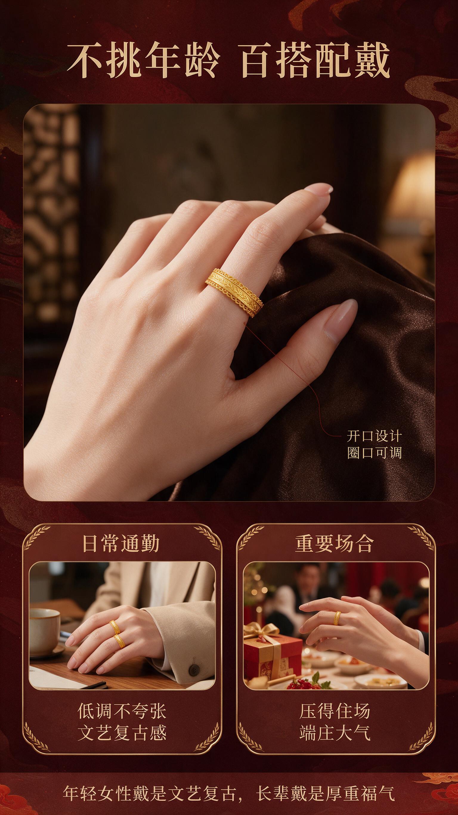 [商品] 使用【图1】开口款古法麦穗金戒；保留戒指完整结构、纹… - 图片创意预览