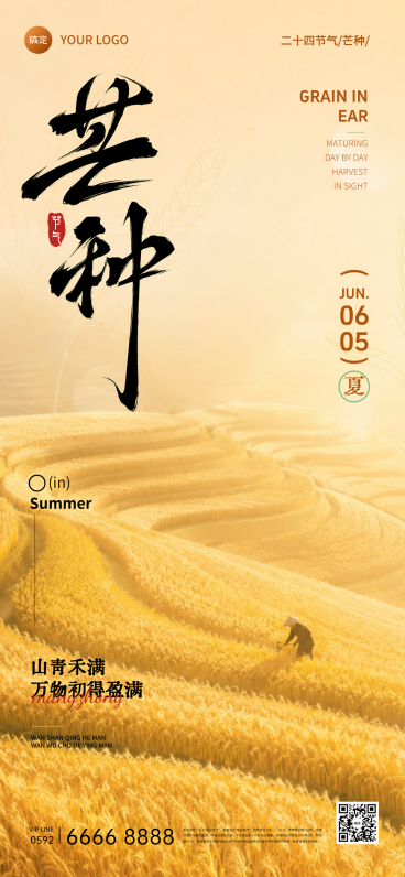 二十四节气芒种节气祝福水墨风通用全屏竖版海报预览效果