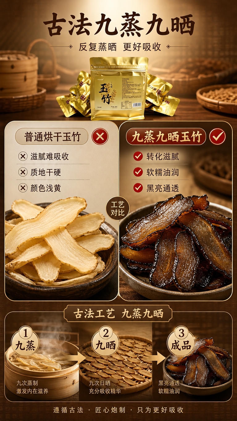 [商品] 使用【图1】九蒸九晒玉竹产品；保留金色包装外观与品牌… - 图片创意预览