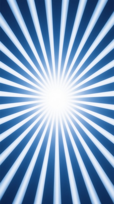 极简主义风格的放射光背景，中心为明亮的纯白色光源，光线呈对称的放射状线条向四周均匀扩散，线条为白色与淡蓝色渐变，从中心向外蓝色逐渐加深，线条边缘清晰锐利，整体色彩纯净，无渐变混合外的其他杂色，光线排列整齐有序，形成强烈的视觉张力和空间延伸感，背景简洁干净，无任何多余元素。预览效果