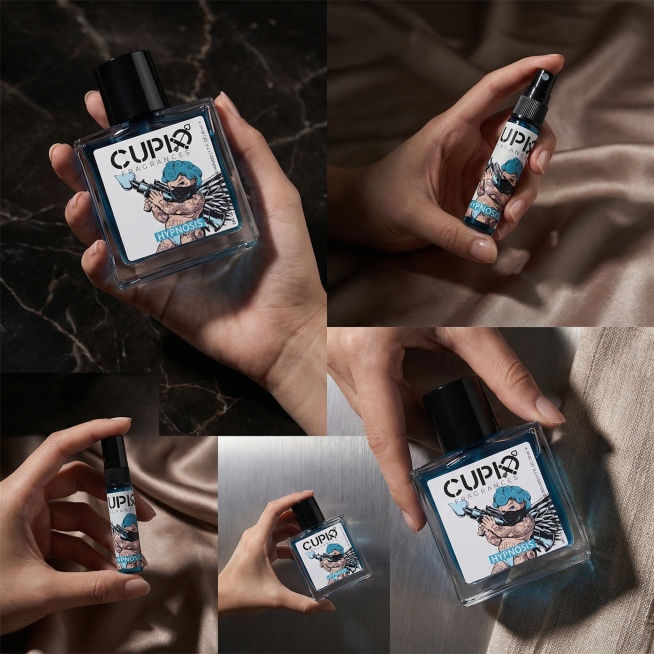 生成8张香水产品宣传图，手拿着产品，要求：产品与参考图一致，保留产品的形状、外观、颜色和标签不变，多角度，艺术感，商业摄影，创意摄影风格，大师级构图，高级美学，精细细节，高质量，构图精巧、光影细腻，比预览效果