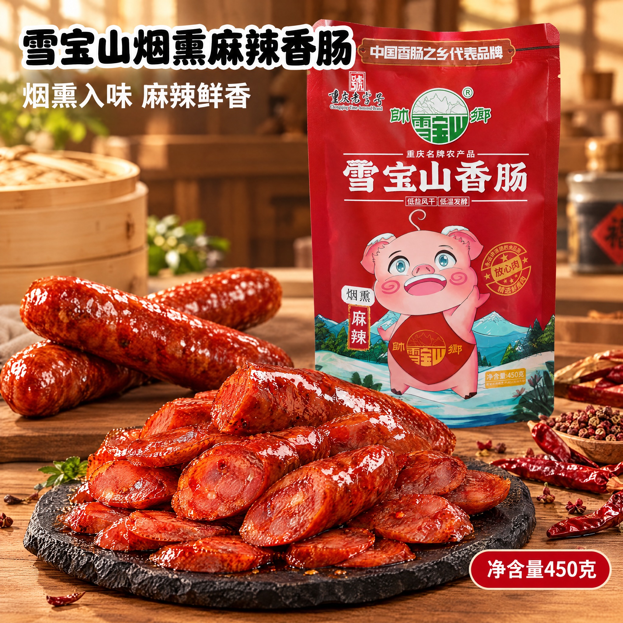 抖音电商主图首图（1:1方形，中文，暖调食欲实拍）：包装袋平整… - 图片创意预览