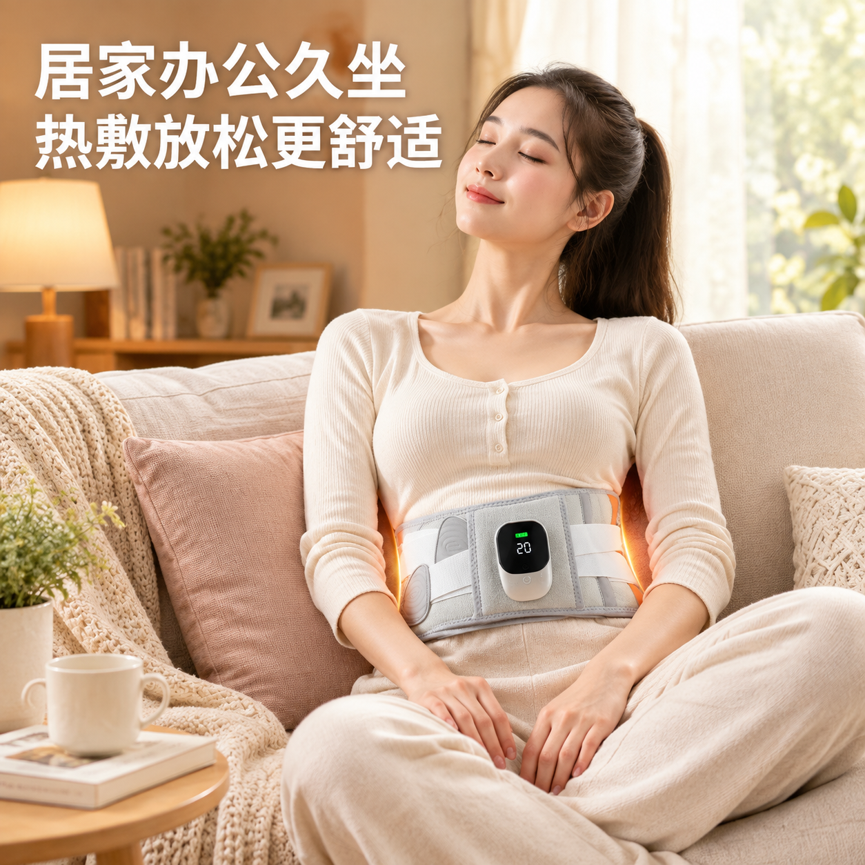 [主图-4] 真实使用场景，展示女性居家使用加热护腰的舒适状态… - 图片创意预览