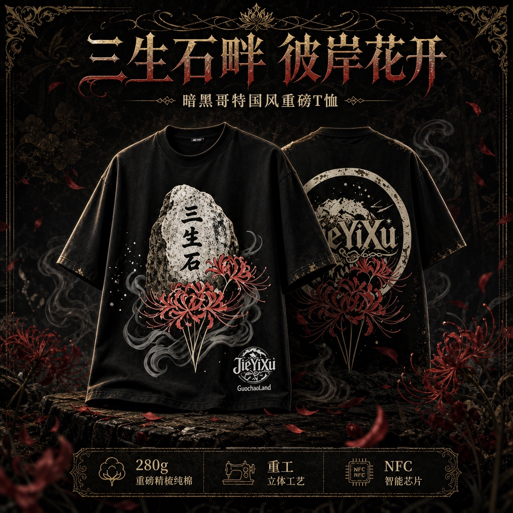 [商品] 使用【图1】黑色三生石彼岸花短袖T恤，正反面展示；保… - 图片创意预览