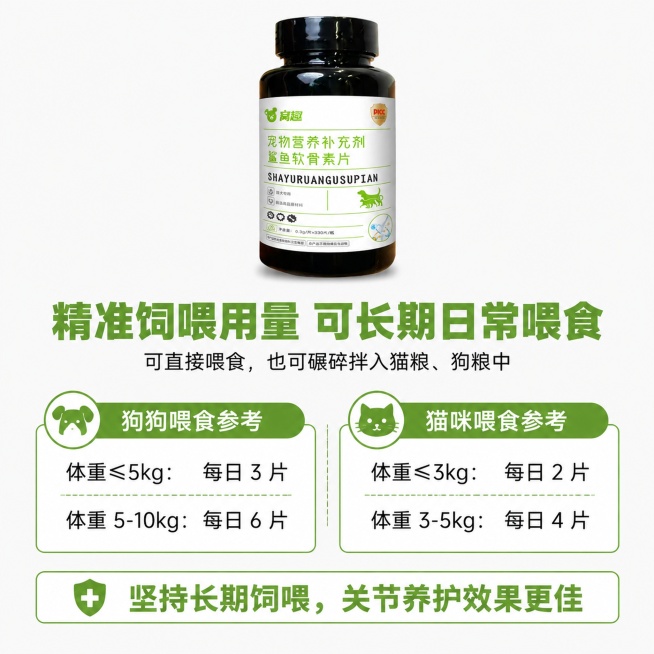 [主图-3] 精准饲喂用量说明页，清晰展示喂食参考。[氛围风格] 清晰直白，便于阅读，专业整洁。[画质] 高清商业设计，文字清晰锐利。[元素] 产品瓶身放置在画面顶部居中，占比约25%，保持外观与原图预览效果