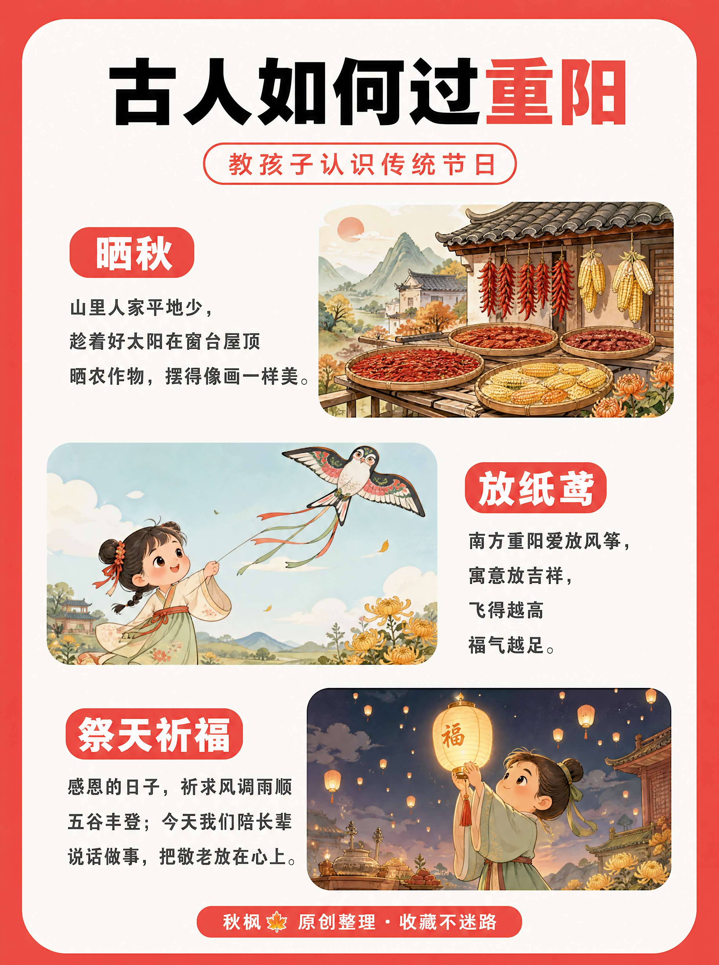 小红书儿童传统文化科普信息图（古人如何过重阳下），3:4竖版，… - 图片创意预览