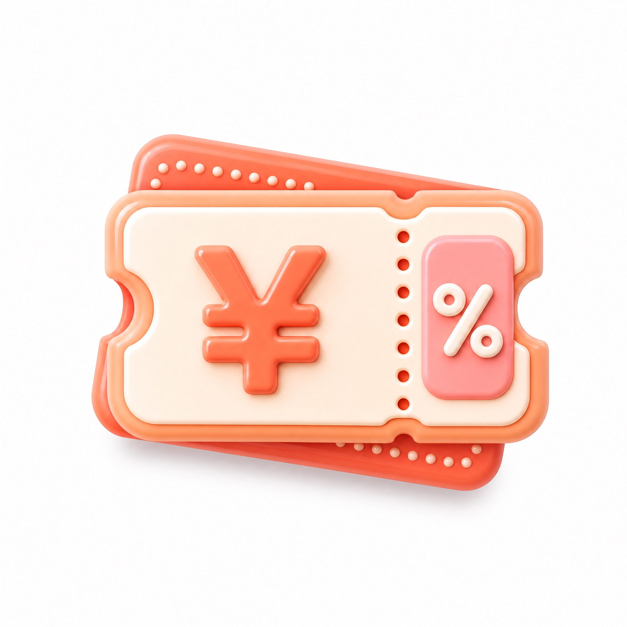 卡券类3D图标，3D立体黏土质感风格，一个圆润可爱的优惠券卡片… - 图片创意预览
