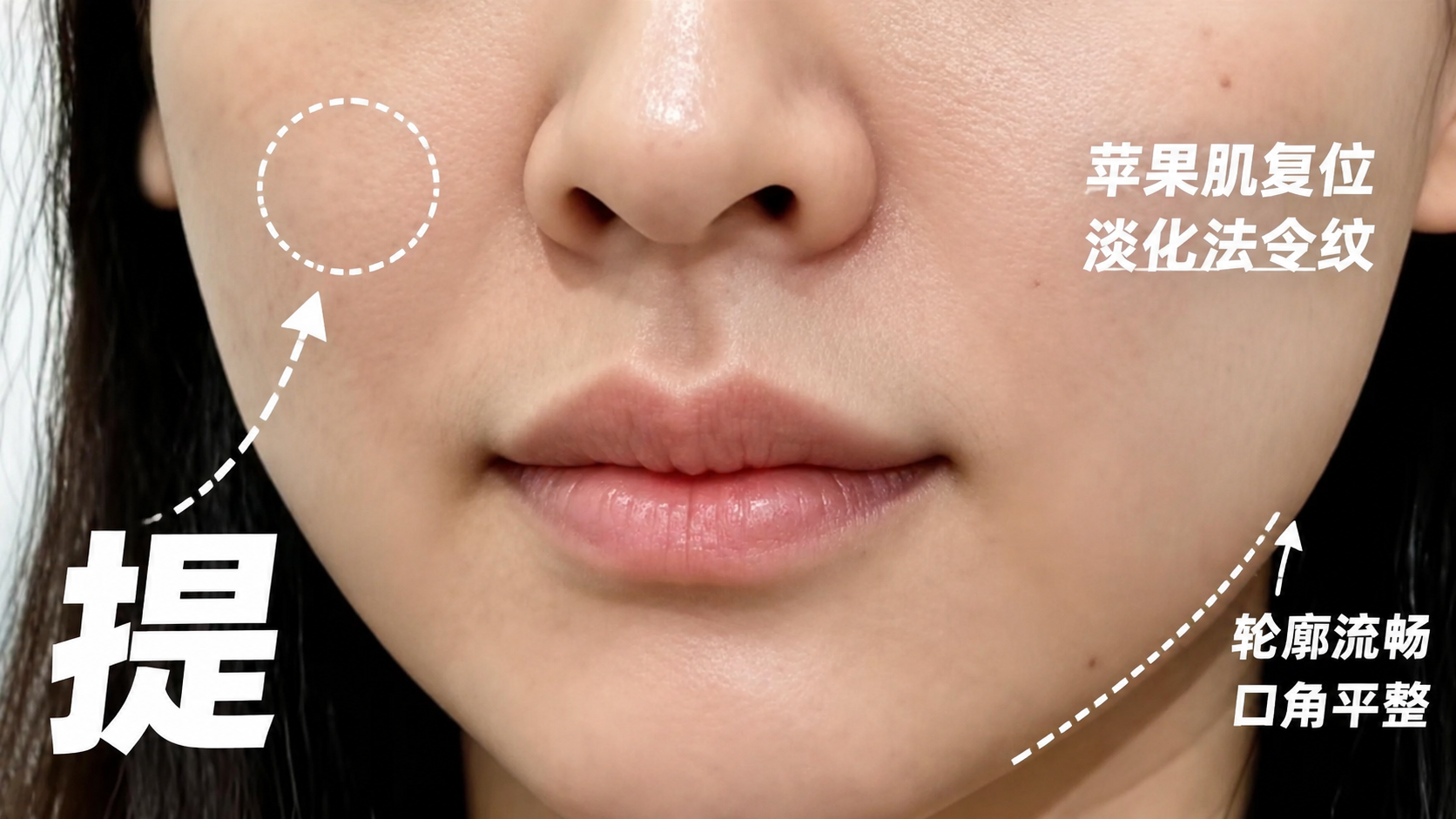 在这张人物脸部特写照片上添加清晰的标注文字和箭头，参考第三张图… - 图片创意预览