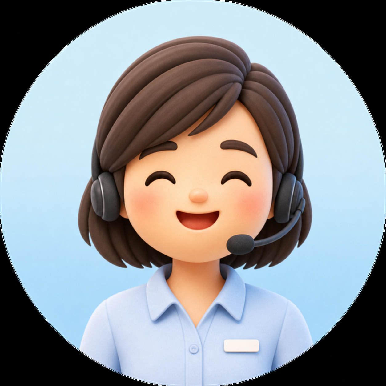 参考图风格：3D卡通Q版人物头像，圆形构图，浅蓝色渐变背景，柔… - 图片创意预览