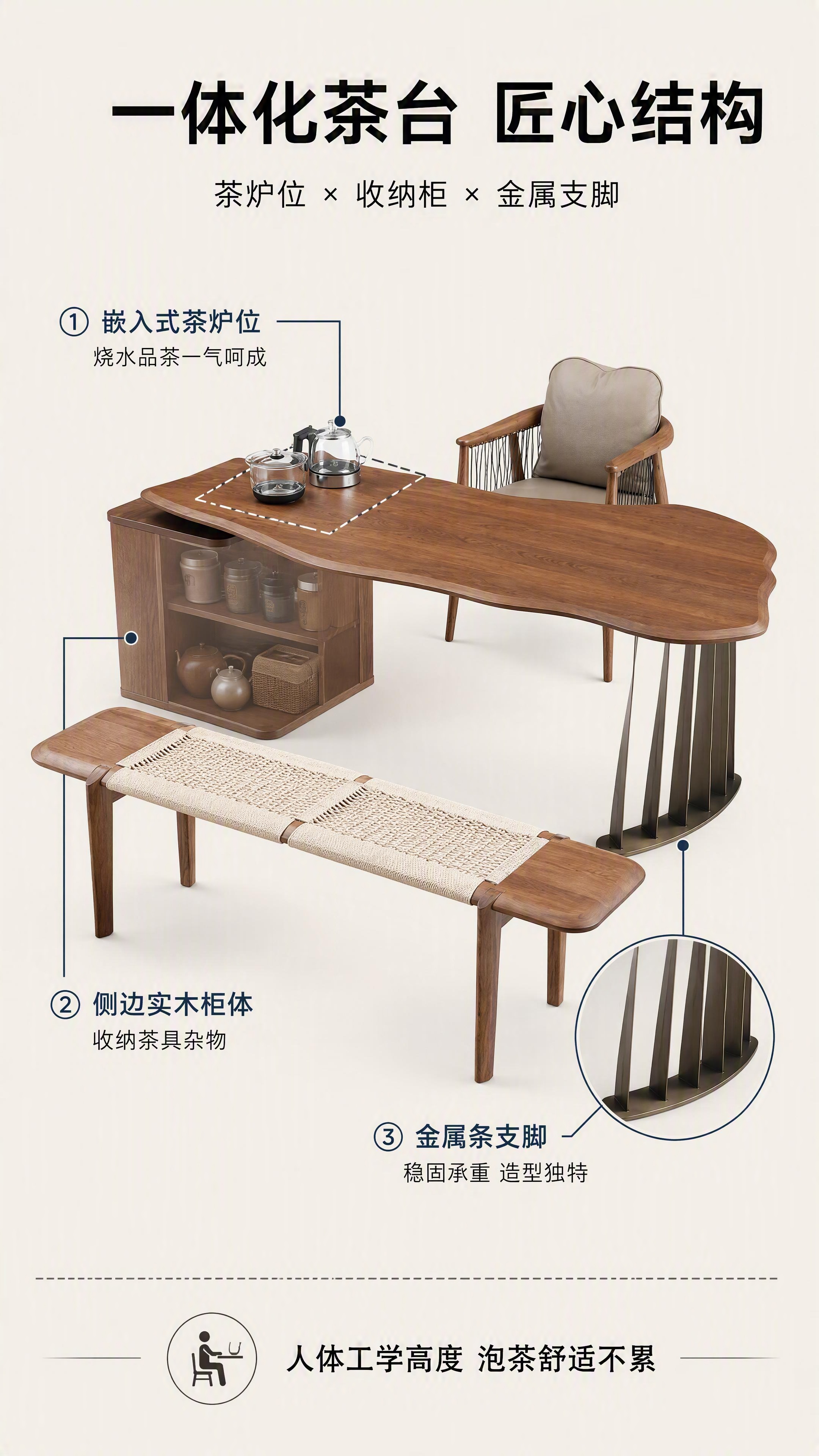 [第4张] 结构展示页-茶桌一体化茶台设计与五金支脚结构。本张… - 图片创意预览
