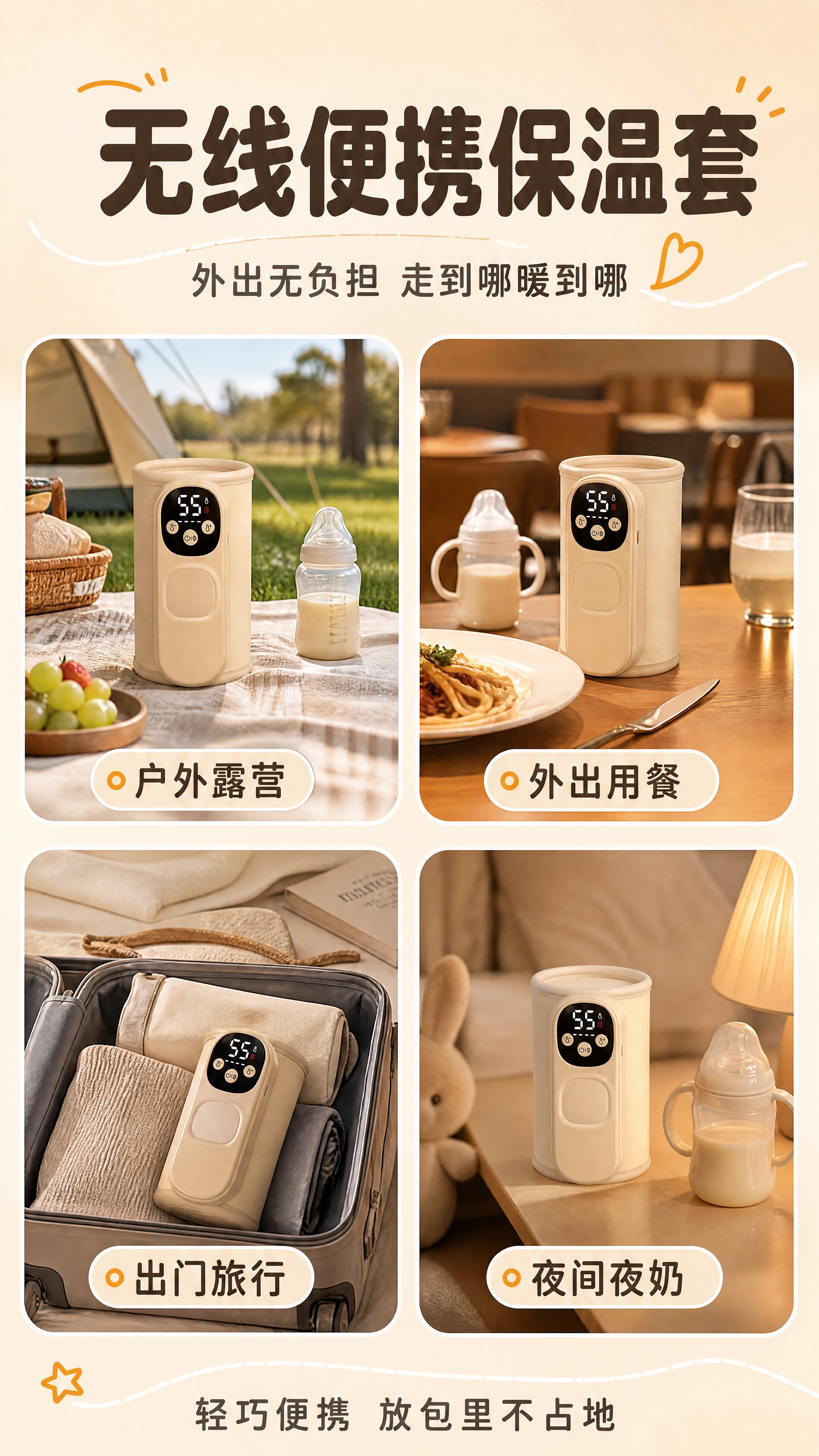 [商品] 使用【图1】米白色无线暖奶器保温套；将产品主体和上下… - 图片创意预览
