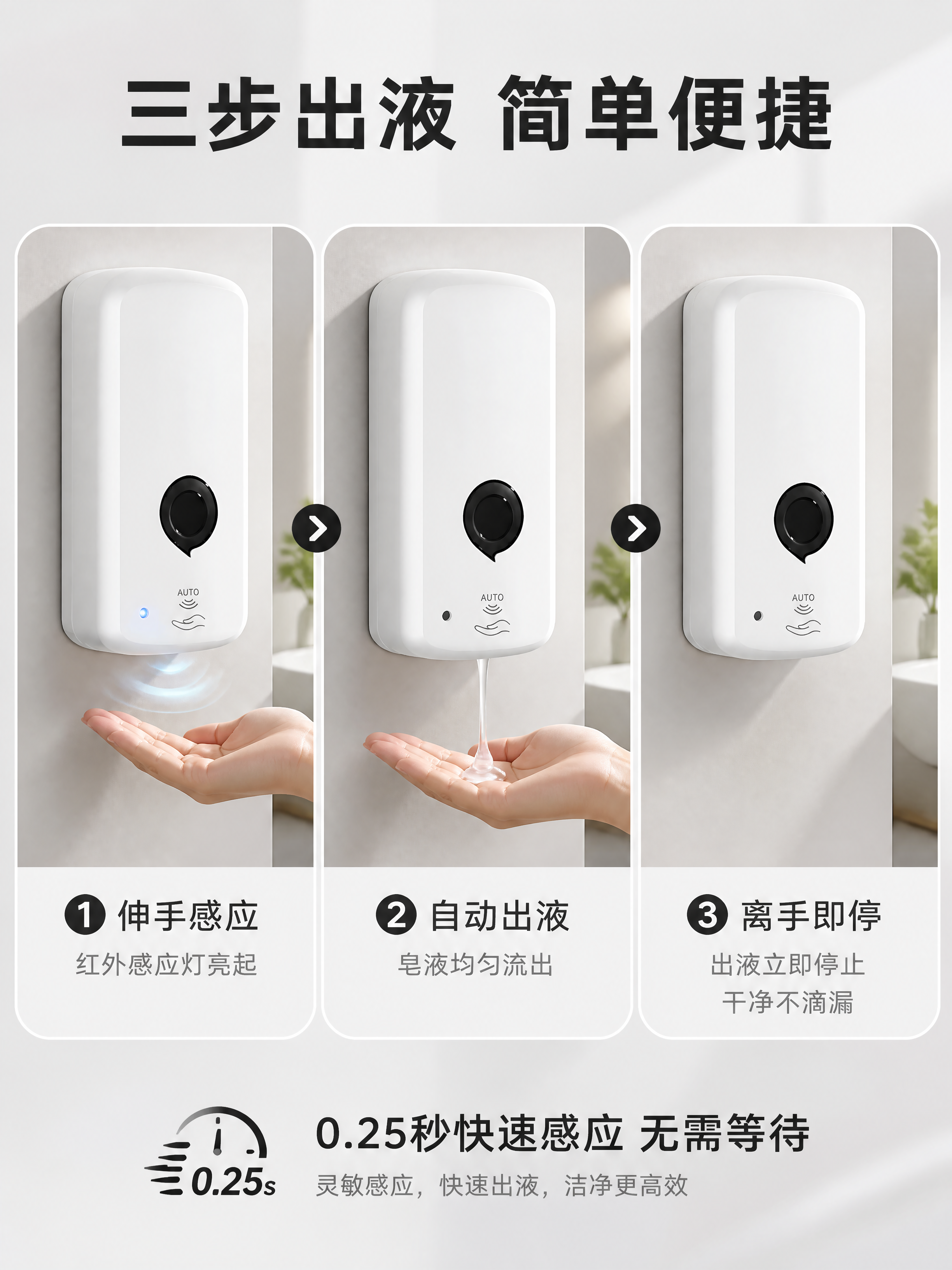 [商品] 使用【图1】壁挂式白色自动感应皂液器；保留长方形圆润… - 图片创意预览