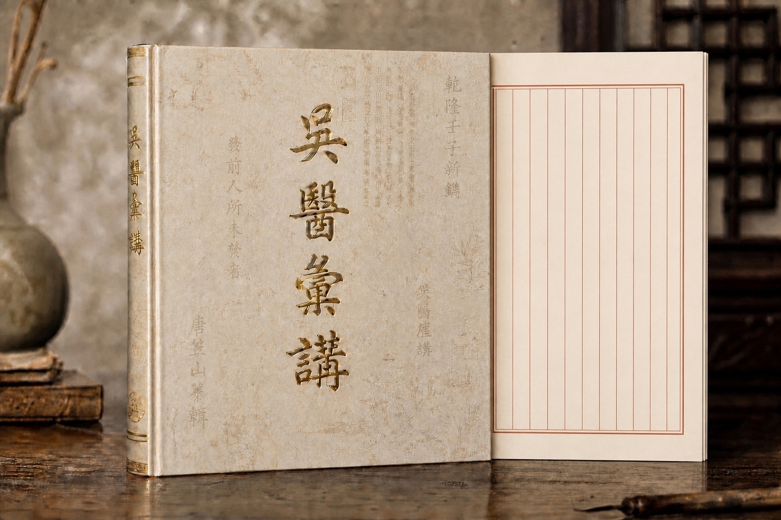 保持封面、扉页竖排红格、纸张质感、整体构图光影背景均完全不变。… - 图片创意预览