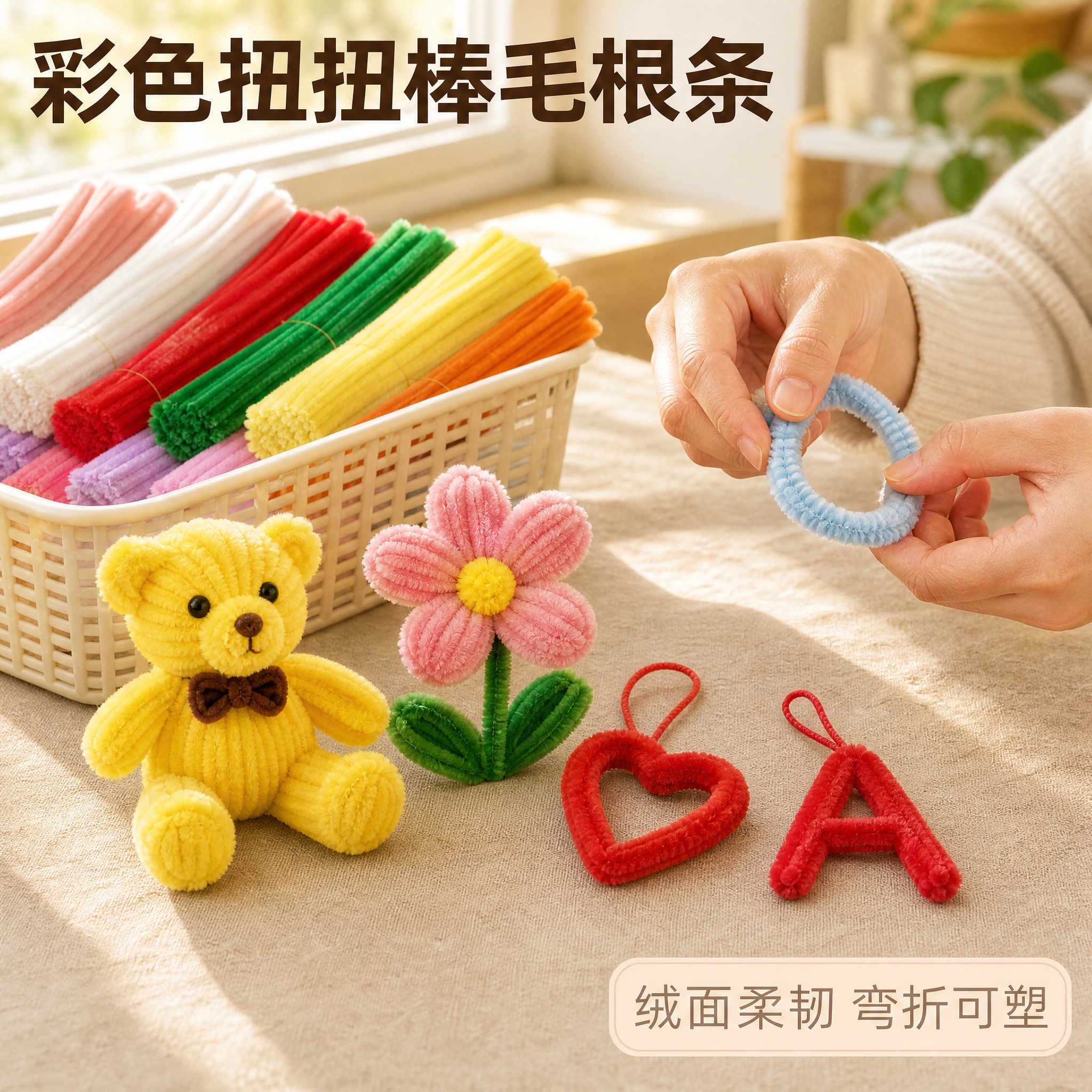 [主图-2] 商品名称：彩色扭扭棒毛根条。主题与唯一任务：真实… - 图片创意预览