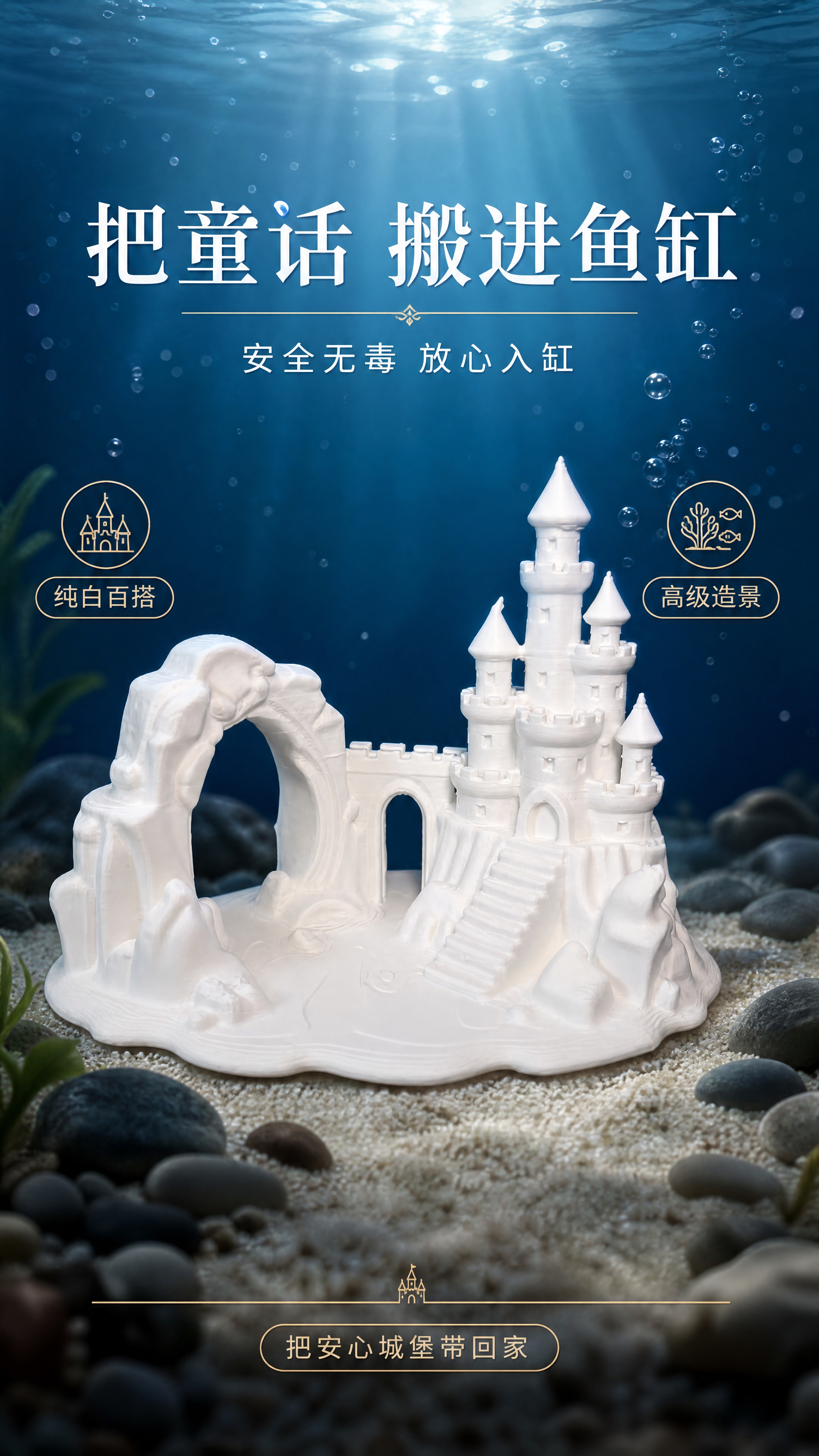 [商品] 使用【图1】白色城堡鱼缸躲避屋进行图生图；保留四座高… - 图片创意预览