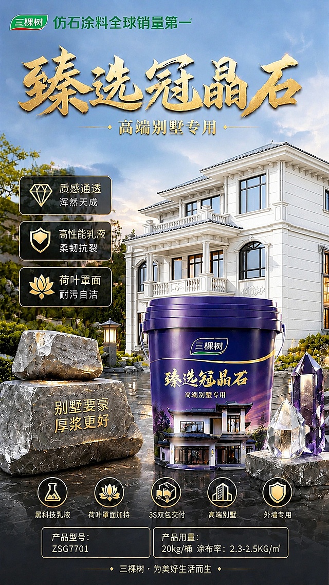 调亮别墅的亮度，将别墅外立面颜色调得更白净一些，提升高端质感，保持海报其他所有内容、文字、产品和整体风格完全不变，只调整别墅的亮度和白色调。