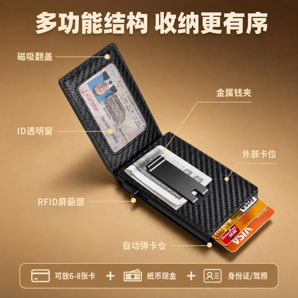 [商品] 使用【图6】黑色碳纤维纹卡包，保留磁吸翻盖、ID透明… - 图片创意预览