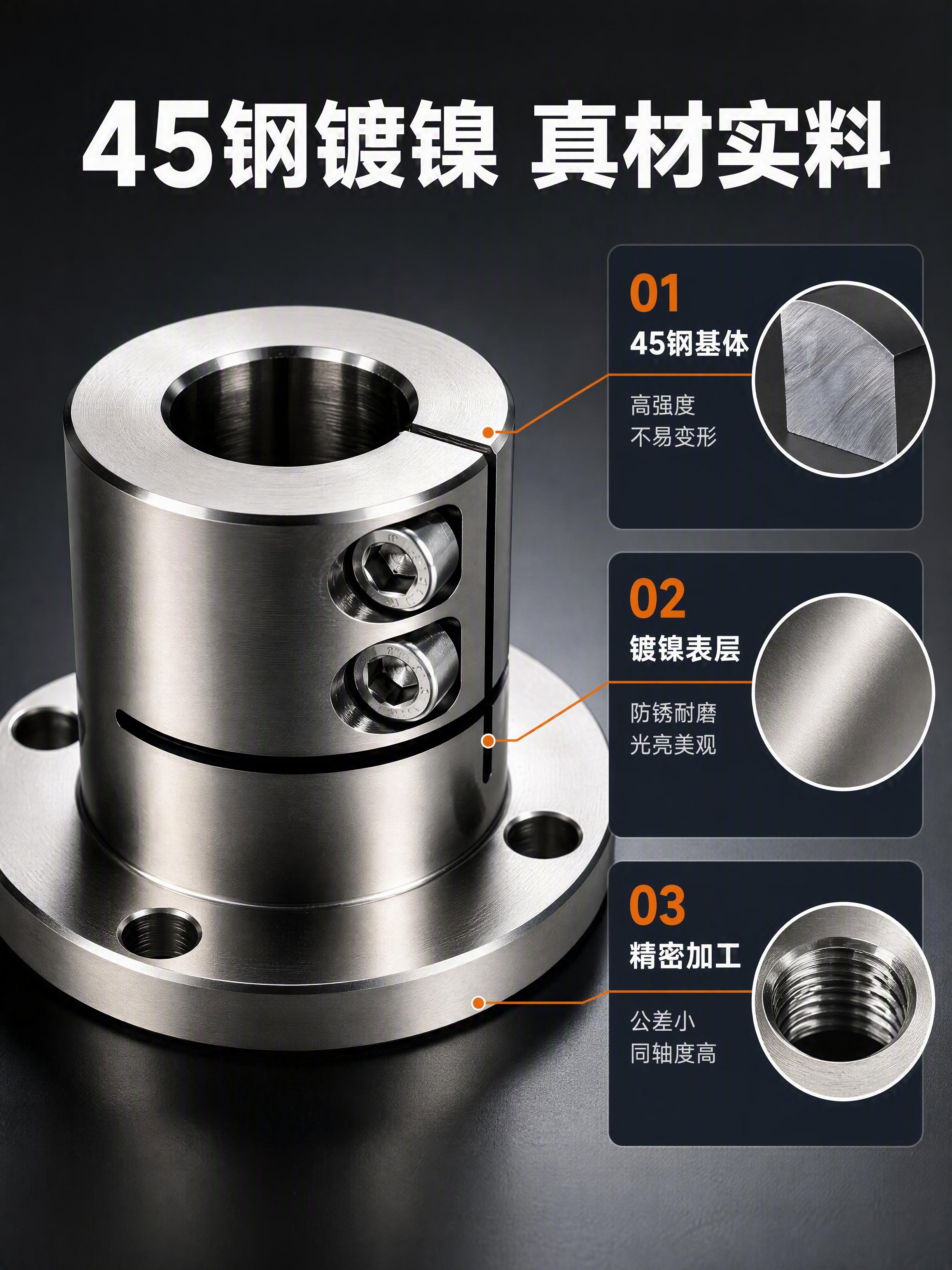 [商品] 使用主图套图产品图，单只圆法兰导向轴支座放大特写；保… - 图片创意预览