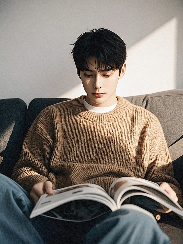 柔和光线下的舒适阅读，性冷淡风与杂志风结合，清新实景感十足。