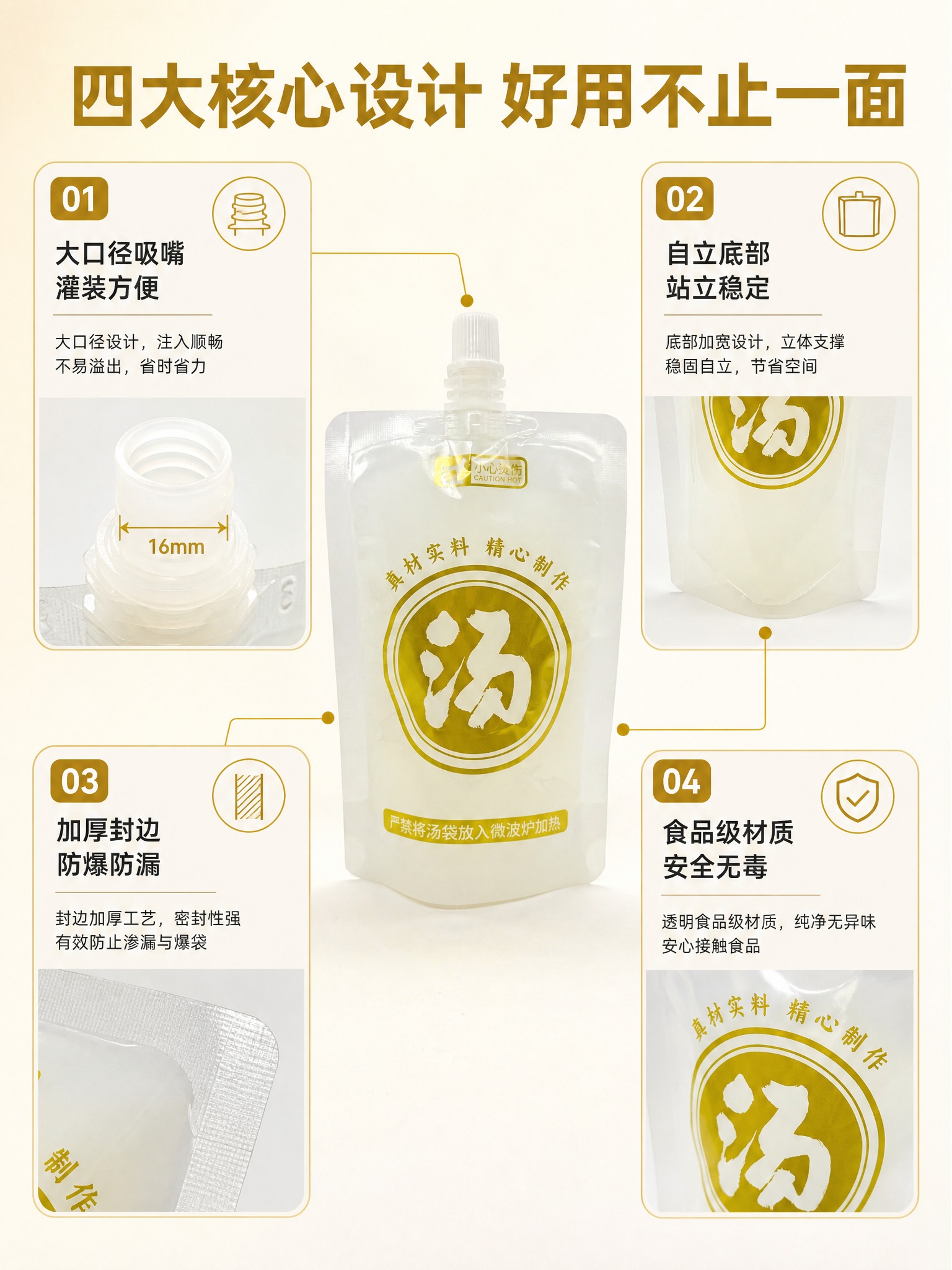 [商品] 使用【图1】食品级透明自立吸嘴袋；保留透明袋身、金色… - 图片创意预览