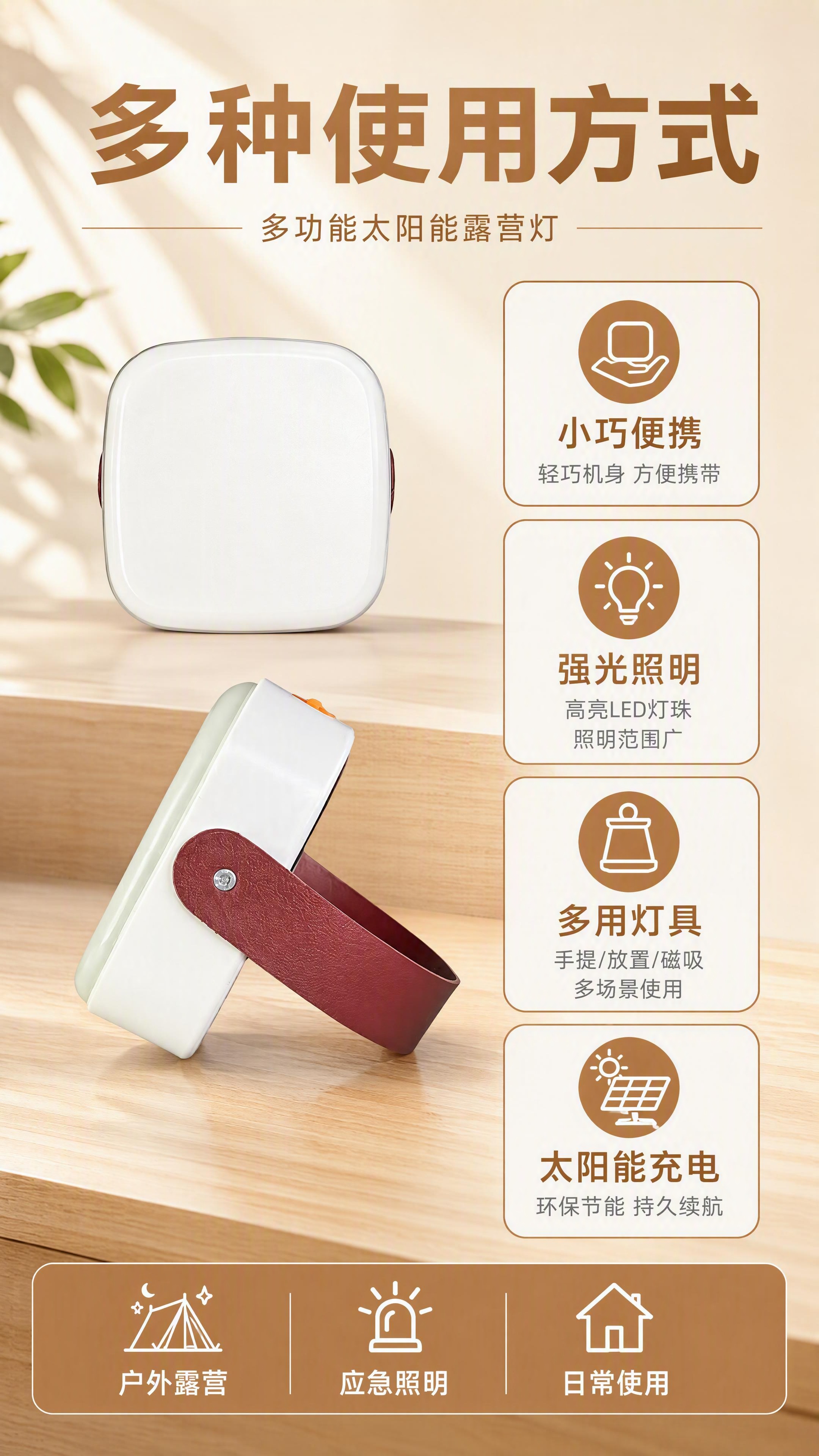 [第2张] 详情页核心卖点总览-多功能太阳能露营灯四大核心卖点… - 图片创意预览