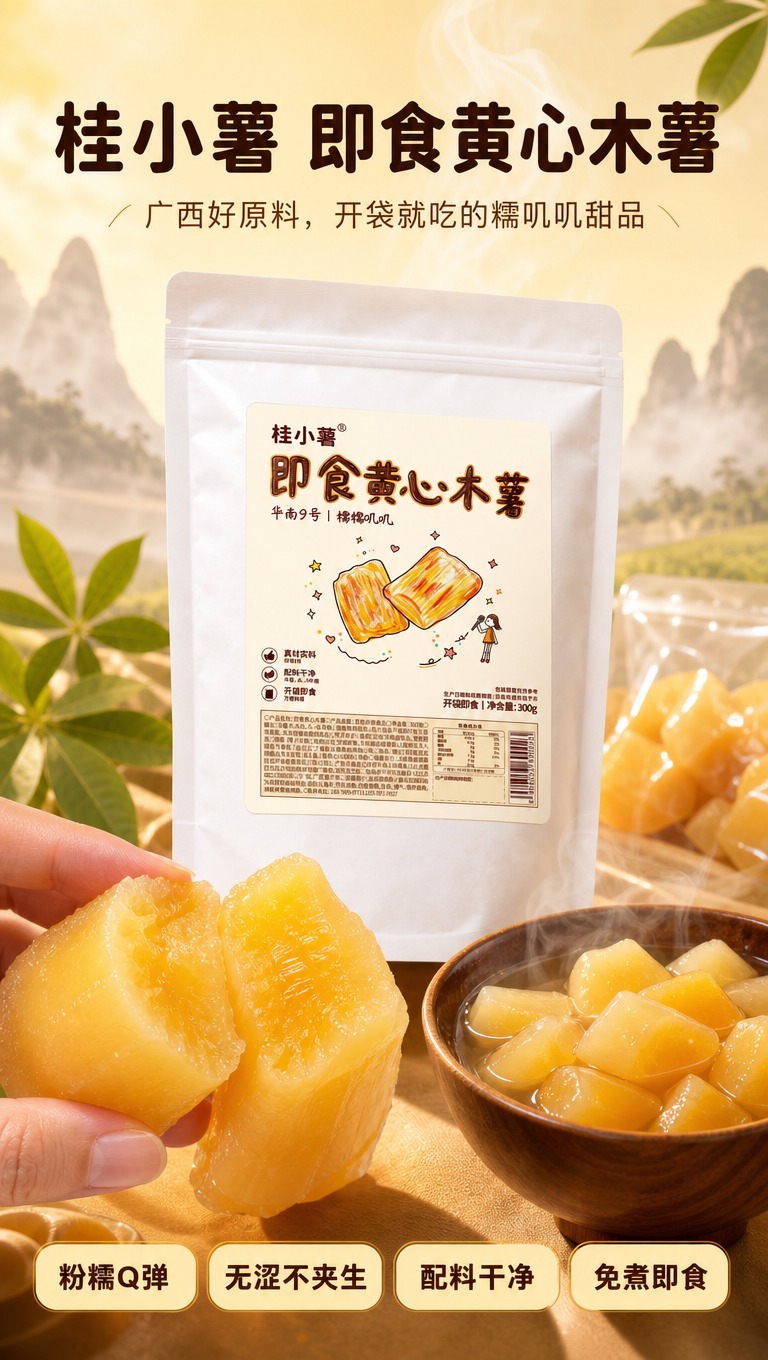 [商品] 使用【图1】桂小薯即食黄心木薯白色自立袋大包装，保留… - 图片创意预览