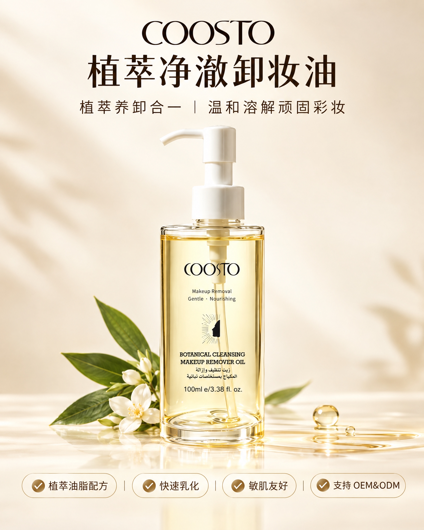 电商主图首图，COOSTO植萃净澈卸妆油产品主图，画面中心是C… - 图片创意预览