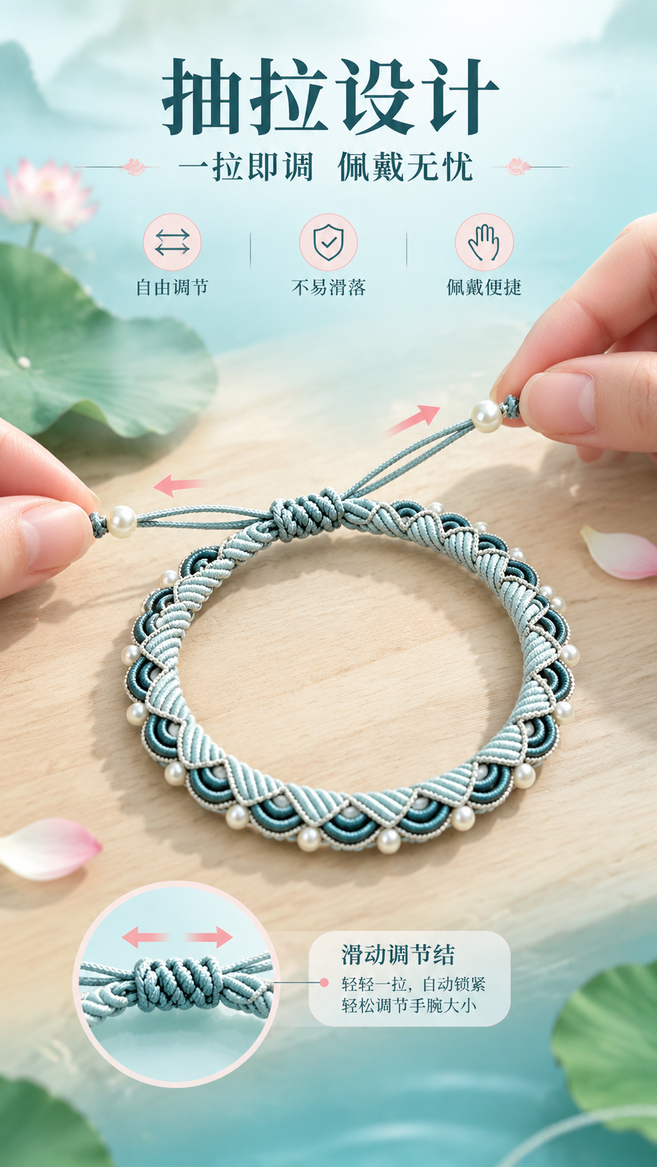 [商品] 使用【图1】非遗手工编织荷花珍珠手链；保留手链整体结… - 图片创意预览