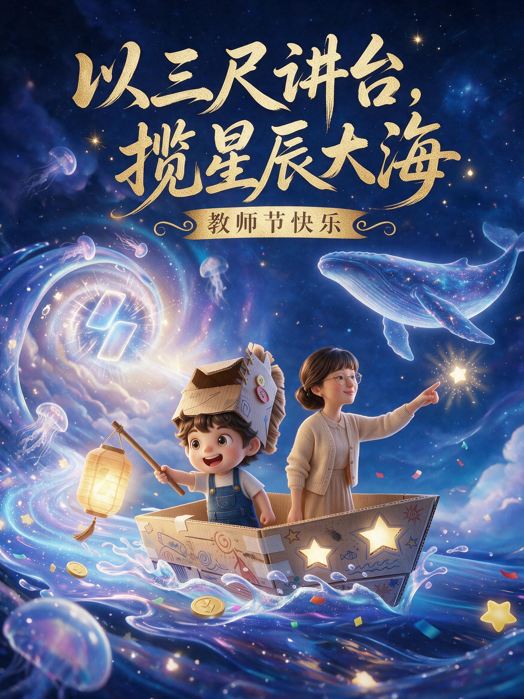 基于原图进行修改：1. 老师和小男孩的卡通形象保持不变，完全保… - 图片创意预览