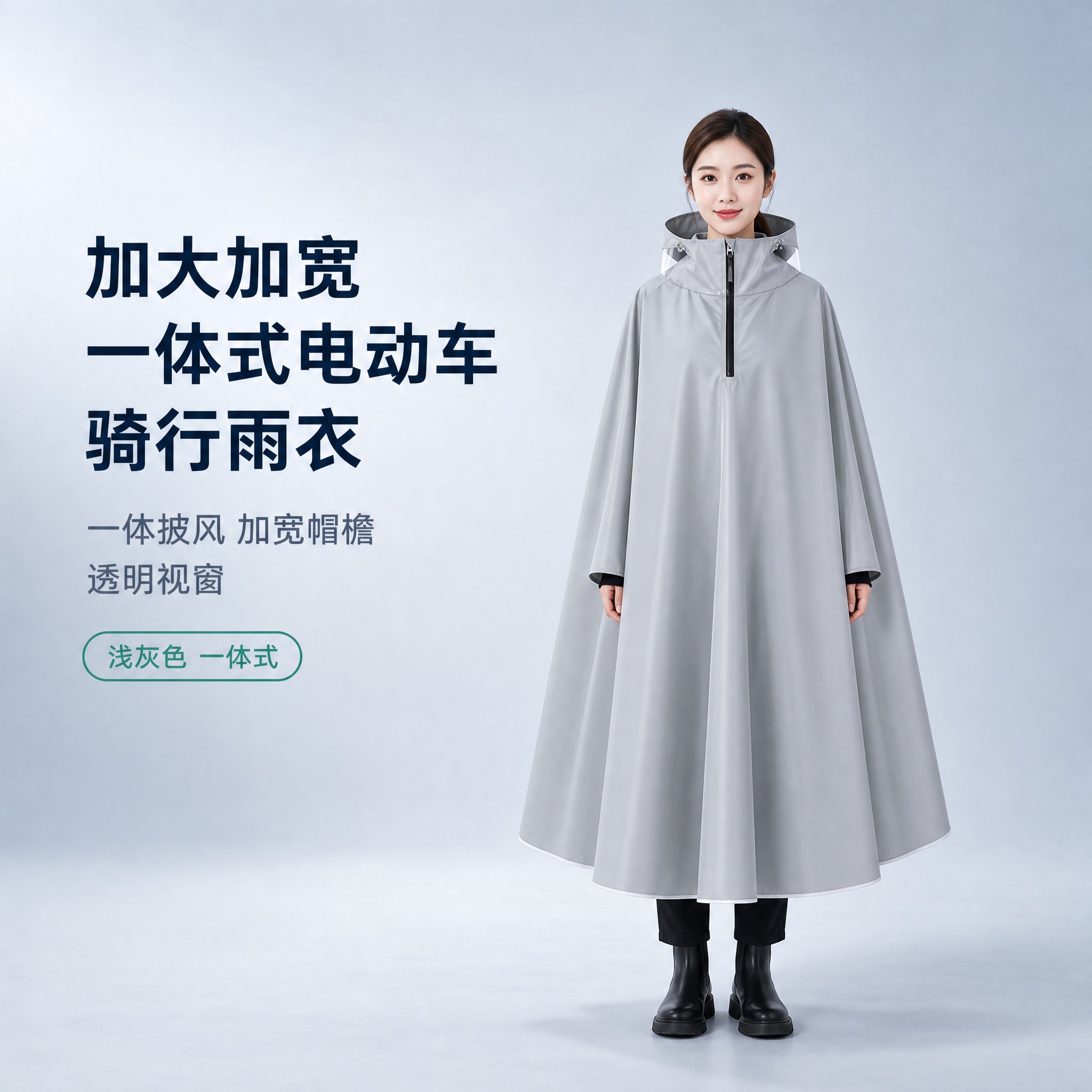 [主图-11] 加大加宽一体式电动车骑行雨衣 · 款式廓形收口… - 图片创意预览