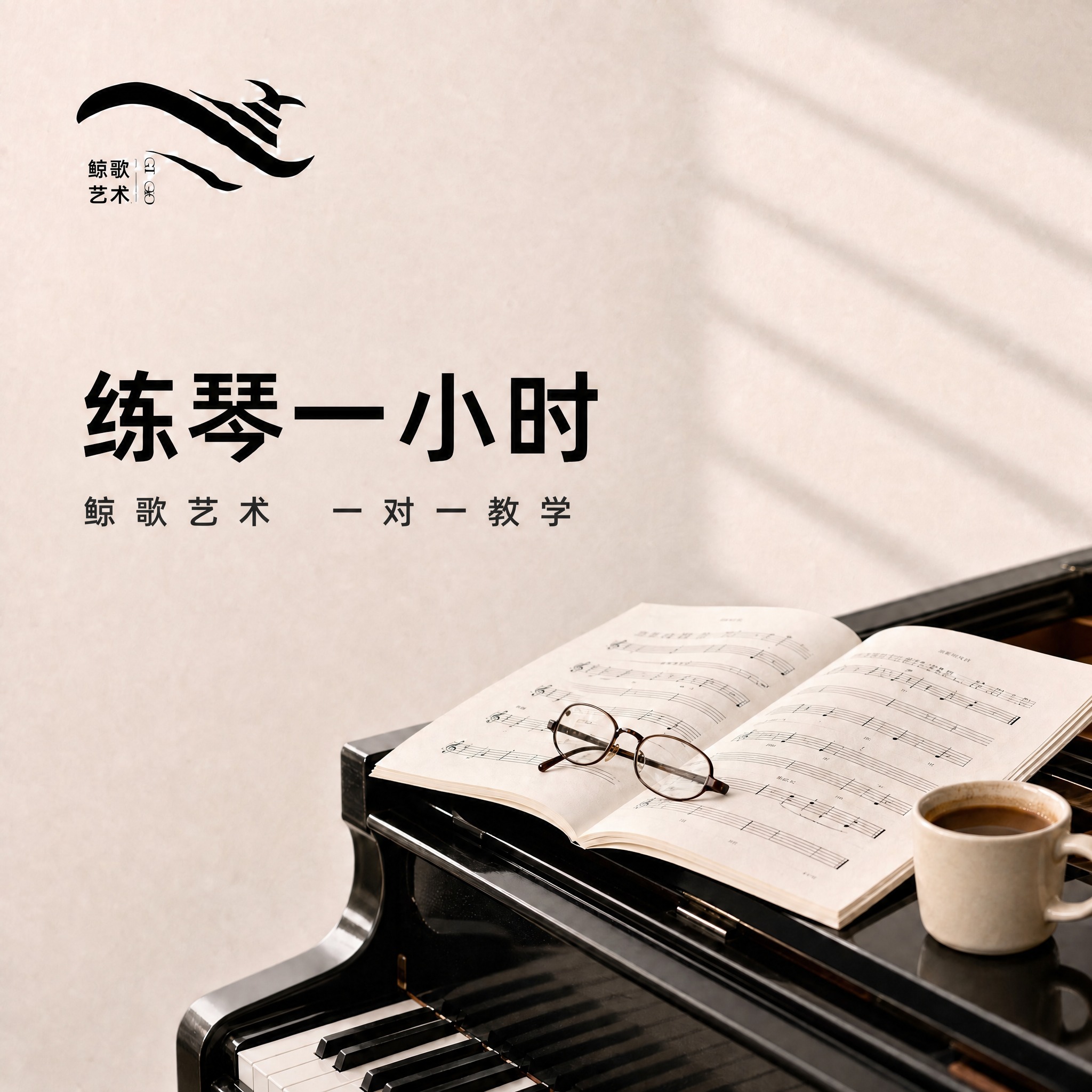 将主标题文字"练琴三小时"改为"练琴一小时"，其余画面元素（钢… - 图片创意预览