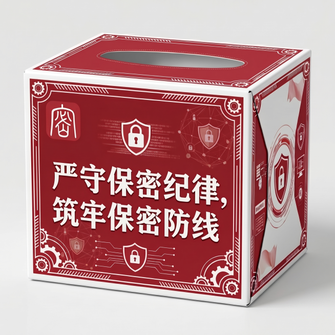 将纸抽盒的正面和侧面分开展示，分别生成两张独立清晰的图片，保留原有的红白配色、密字图标和宣传标语，保持原设计风格预览效果