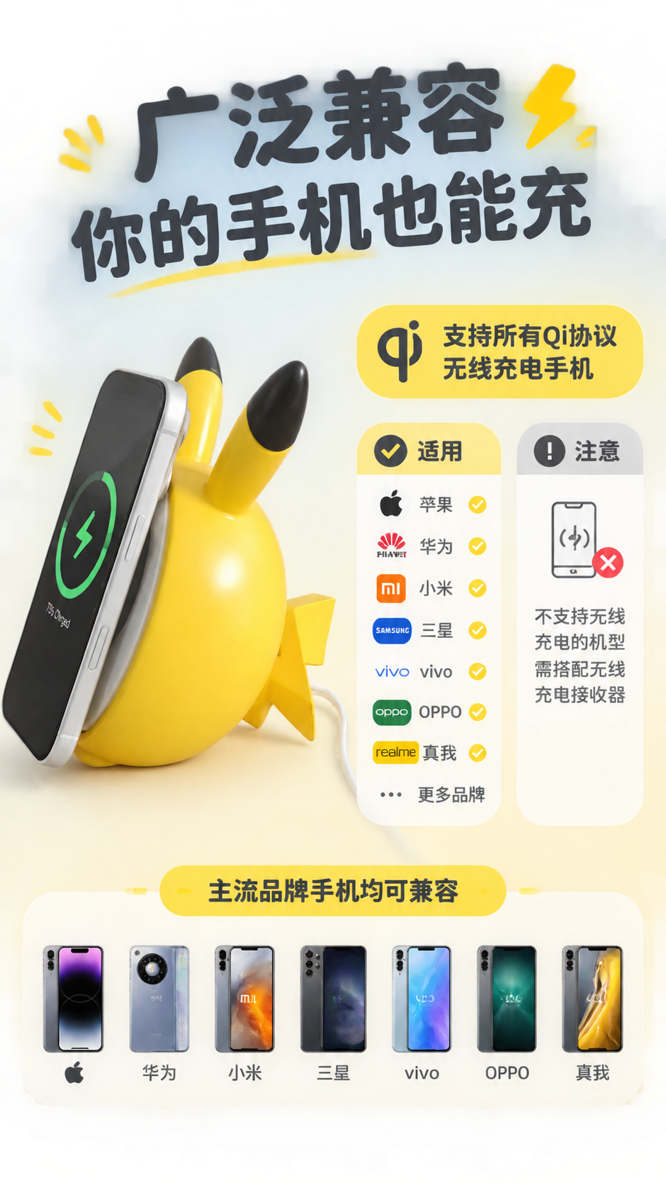 [商品] 使用【图1】皮卡丘造型无线充电器；保留黄色球形主体、… - 图片创意预览