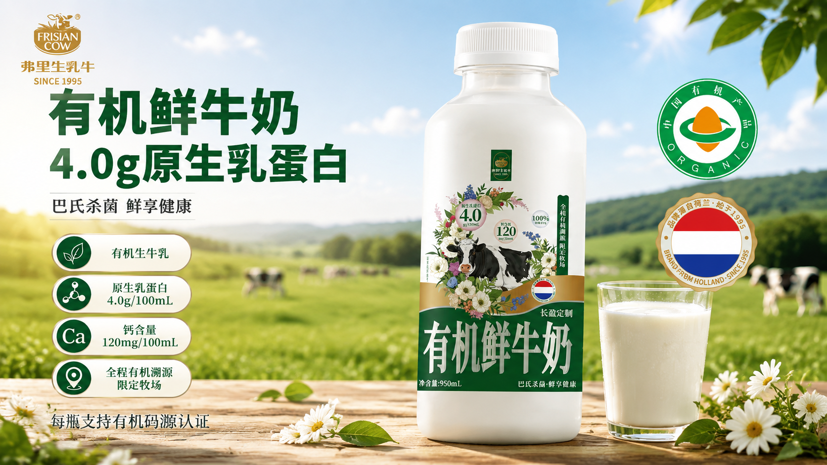 [单张主图] 弗里生乳牛有机鲜牛奶950mL 高级氛围感路线… - 图片创意预览